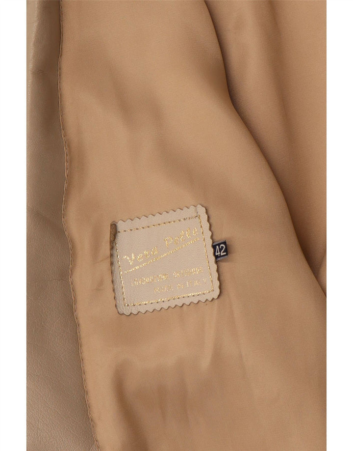 vintage Femme 1 Bouton Veste Blazer En Cuir IT 42 Cuir Beige Moyen