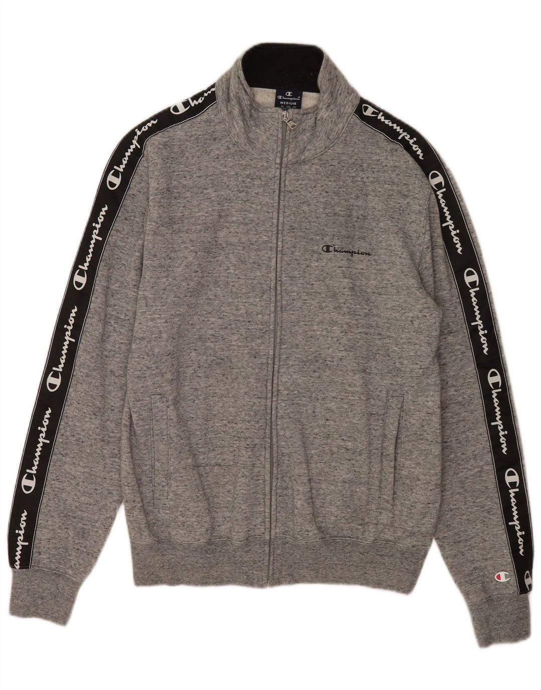Champion Mens Graphic Tracksuit Top Jacket Medium Grey Flecked Cotton