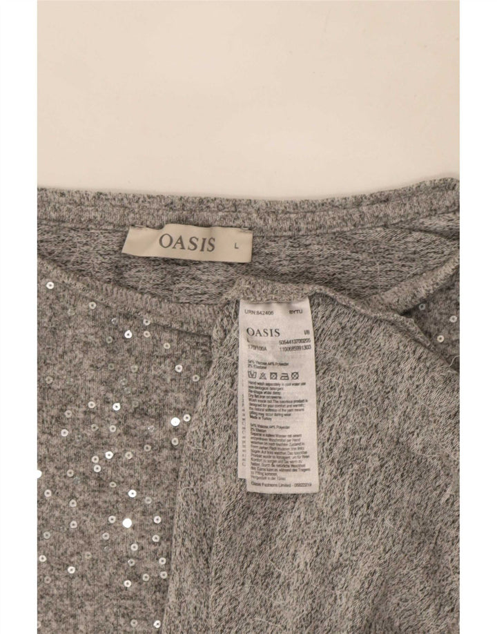 Oasis Womens Long Sleeve Blouse Top UK 16 Large Grey Viscose