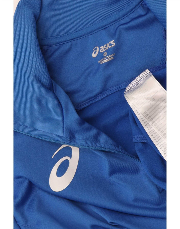 Asics Mens Zip Neck Pullover Tracksuit Top XL Blue Colourblock Polyester