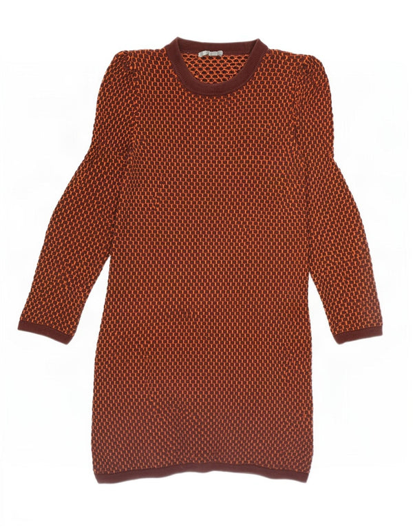 Cos Langarm-Pulloverkleid für Damen UK 6 XS Braune geometrische Baumwolle