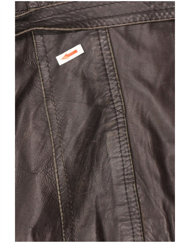 Vintage Mens Double Breasted Leather Jacket UK 34 XS Black Retro