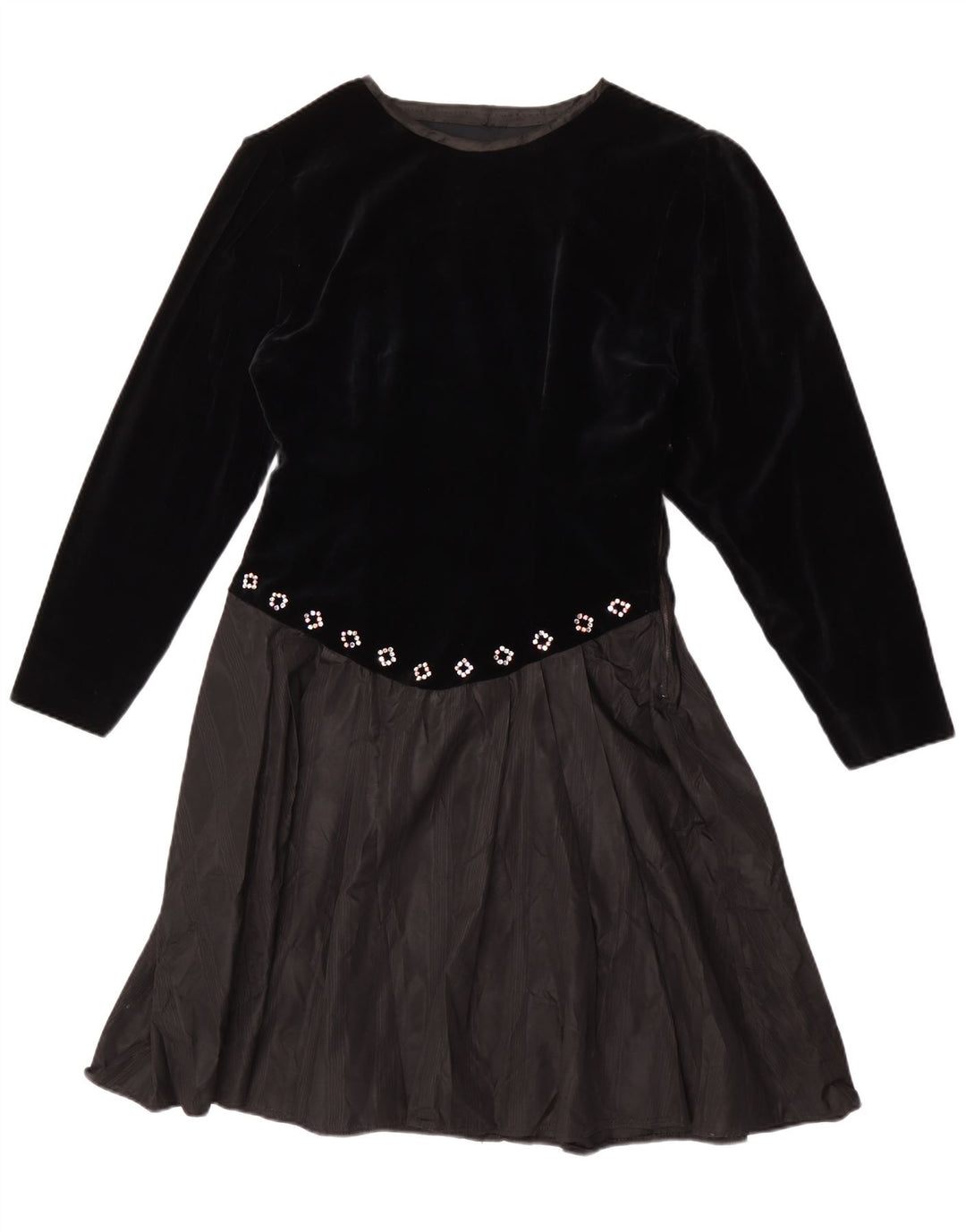 Vintage Womens Long Sleeve A-Line Dress UK 14 Medium Black