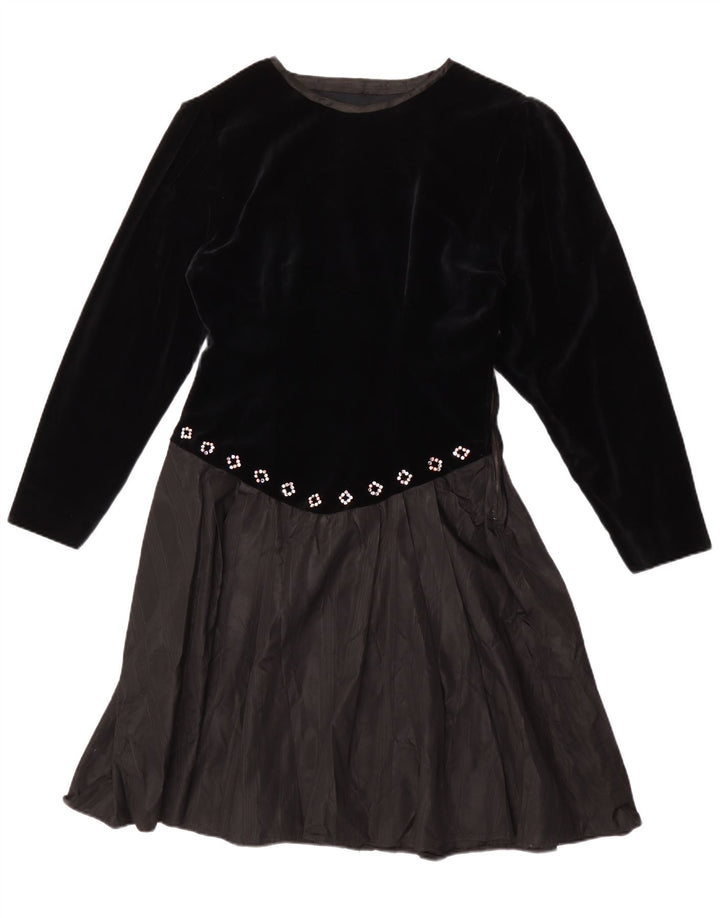 Vintage Womens Long Sleeve A-Line Dress UK 14 Medium Black