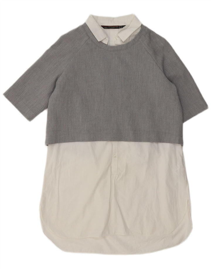 Zara Womens Shift Dress UK 14 Medium Grey Colourblock Cotton