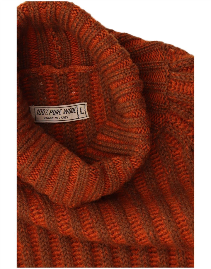 Vintage Herre rullehals sweater stor orange stribet uld
