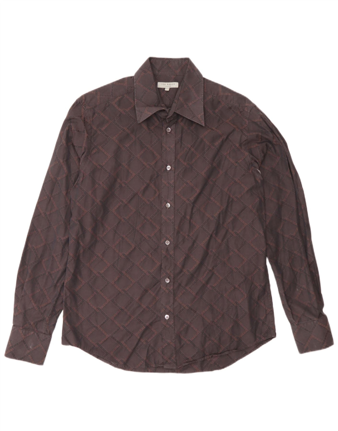 Ted Baker Mens Shirt Size 15 1/2 Medium Brown Geometric Cotton