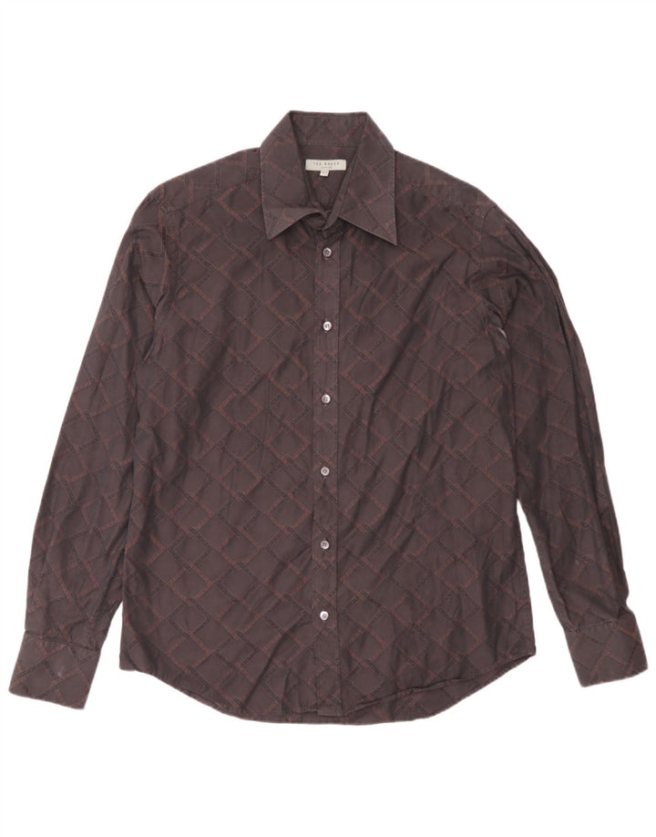 Ted Baker Mens Shirt Size 15 1/2 Medium Brown Geometric Cotton