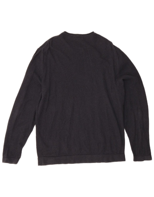 Massimo Dutti Mens Crew Neck Jumper Sweater Large Navy Blue Cotton