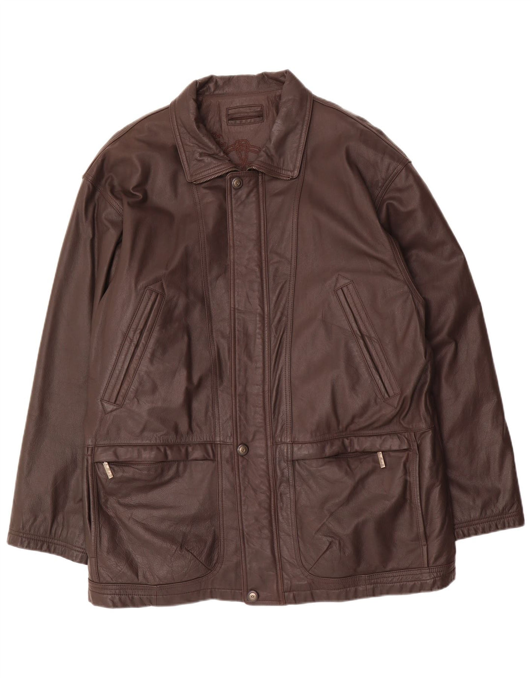 Vintage Mens Leather Jacket IT 52 XL Brown Leather