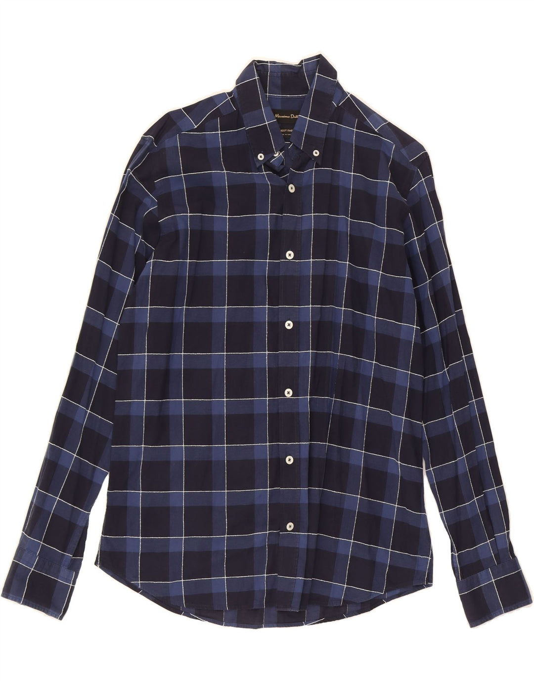 MASSIMO DUTTI Mens Shirt Medium Navy Blue Check Vintage Massimo Dutti and Second-Hand Massimo Dutti from Messina Hembry 