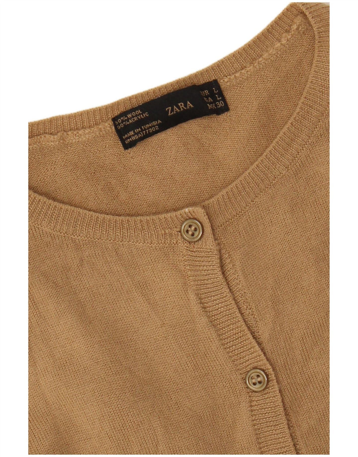 Zara Womens Cardigan Sweater UK 14 Large Beige Wool