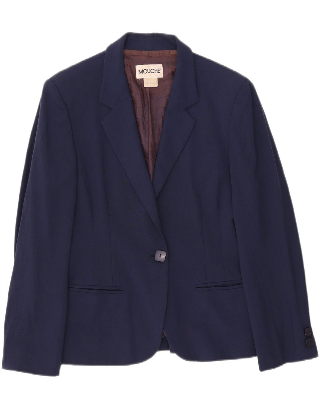 MOUCHE Womens 1 Button Blazer Jacket UK 12 Medium Navy Blue Acetate Vintage Mouche and Second-Hand Mouche from Messina Hembry 