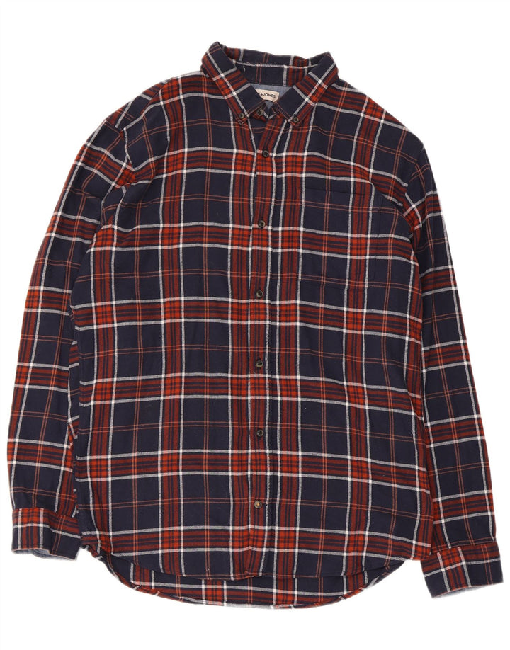 Jack & Jones Mens Flannel Shirt XL Navy Blue Check Cotton