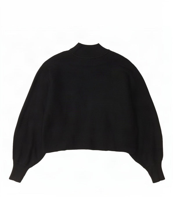 Zara Womens Crop Turtle Neck Jumper Sweater UK 12 Medium Black Striped