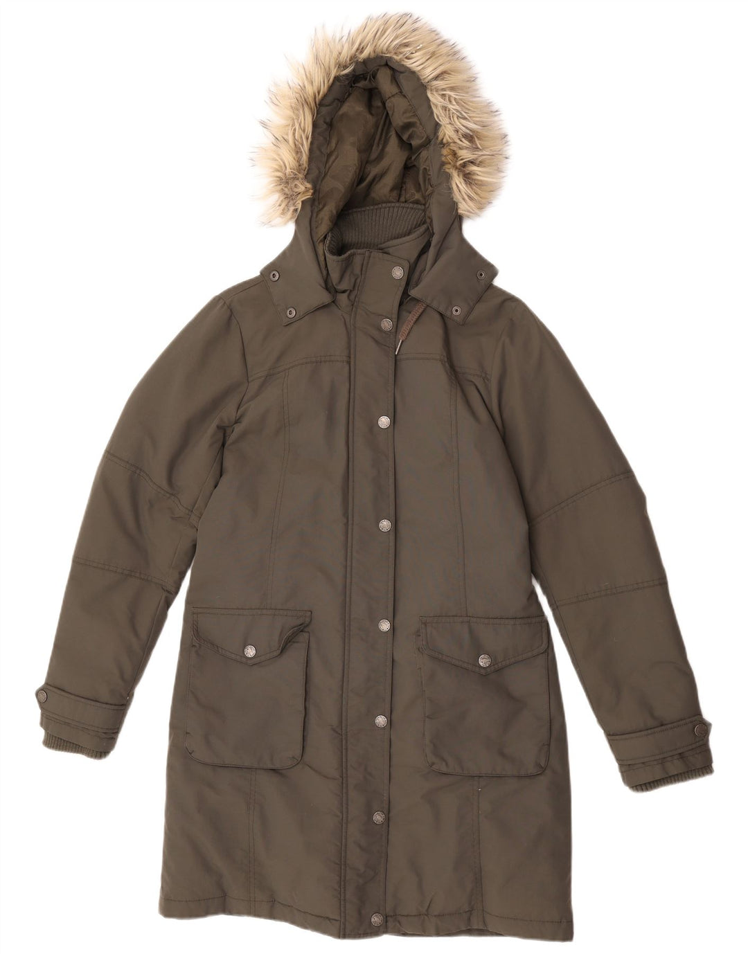 Fat Face Womens Hooded Padded Coat UK 12 Medium Khaki Nylon