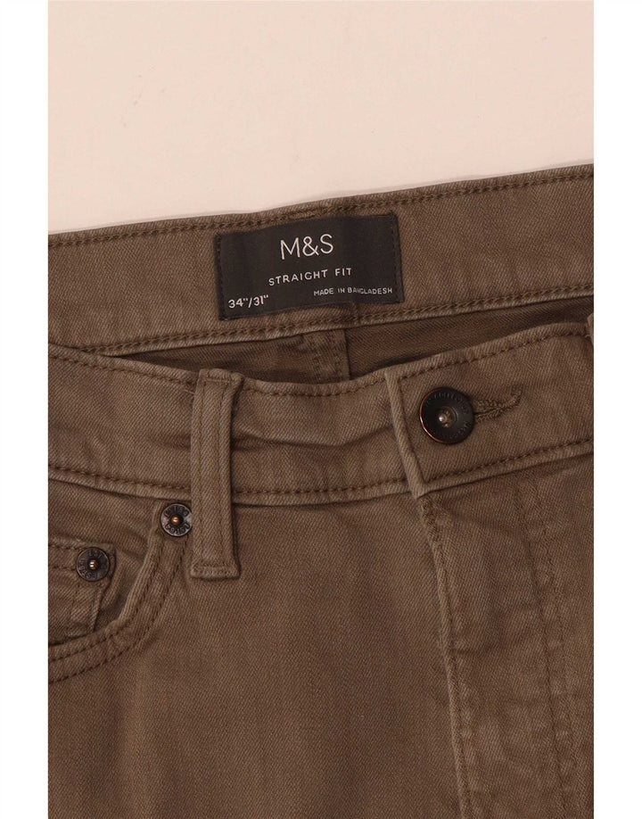 Marks & Spencer Mens Straight Casual Trousers W34 L31 Beige