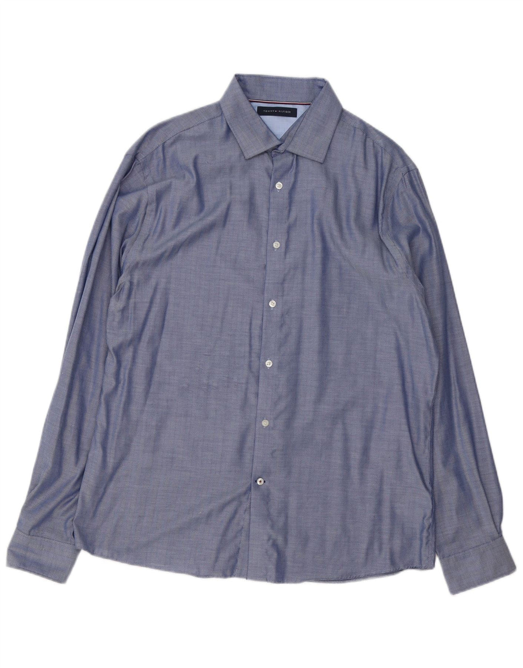Tommy Hilfiger Mens Shirt Size 16 1/2 Large Blue Herringbone Cotton