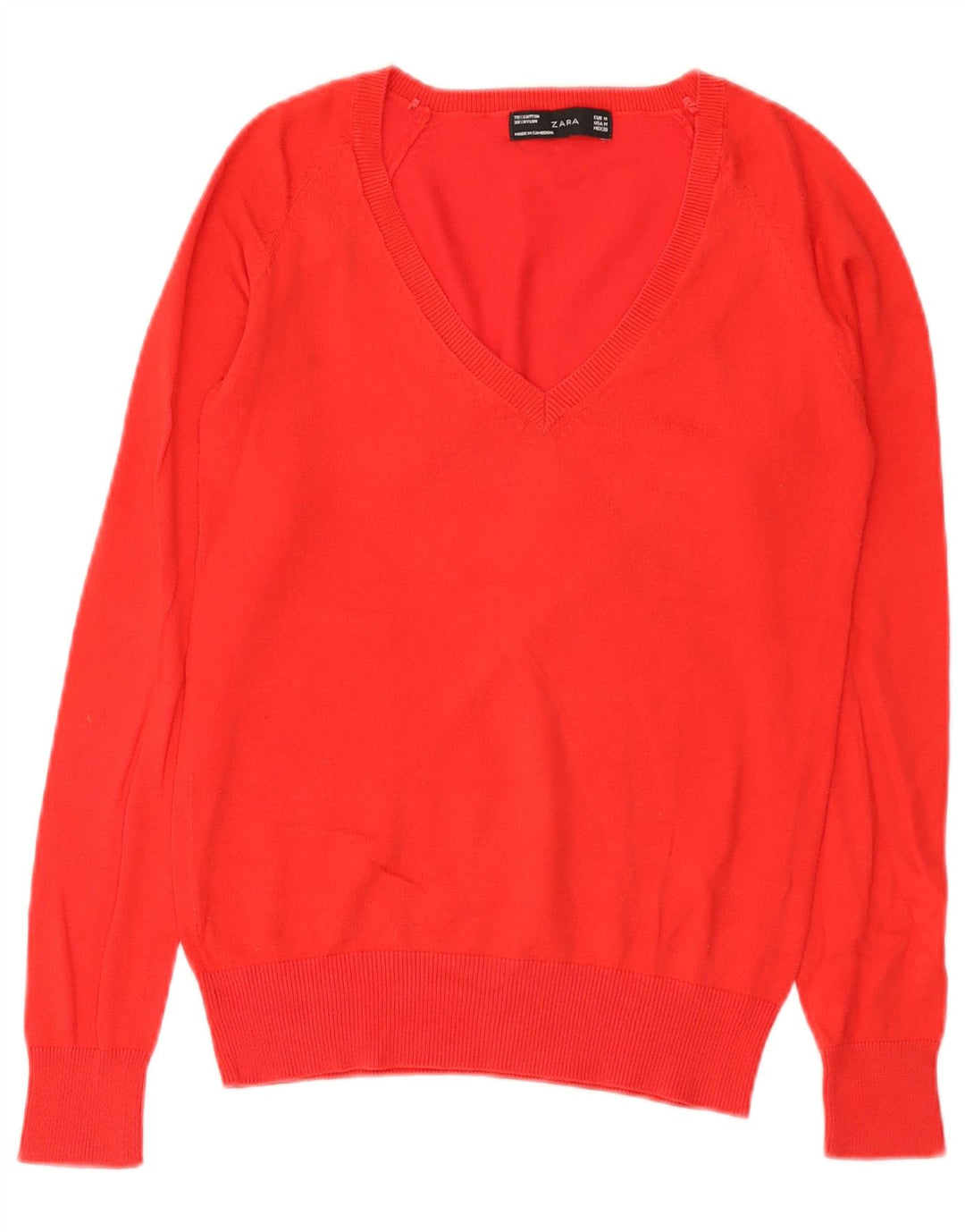 Zara Womens V-Neck Jumper Sweater UK 12 Medium Red Cotton
