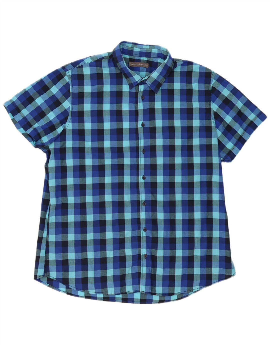 Angelo Litrico Camicia da uomo a maniche corte Taglia 45/46 2XL Blu a quadretti