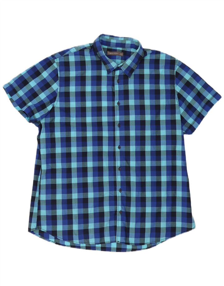 Angelo Litrico Camicia da uomo a maniche corte Taglia 45/46 2XL Blu a quadretti