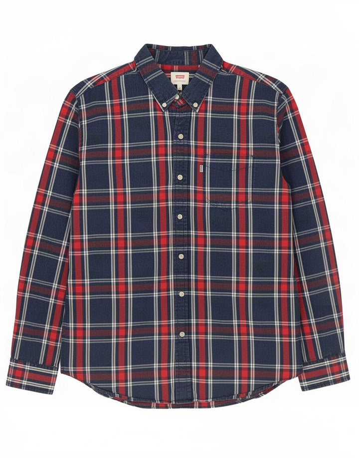 Levi's Mens Shirt Large Navy Blue Check Cotton