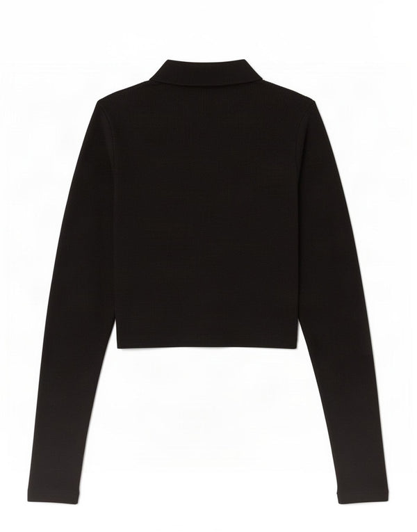 Zara Damen Crop Langarm-Poloshirt UK 12 Medium Schwarz