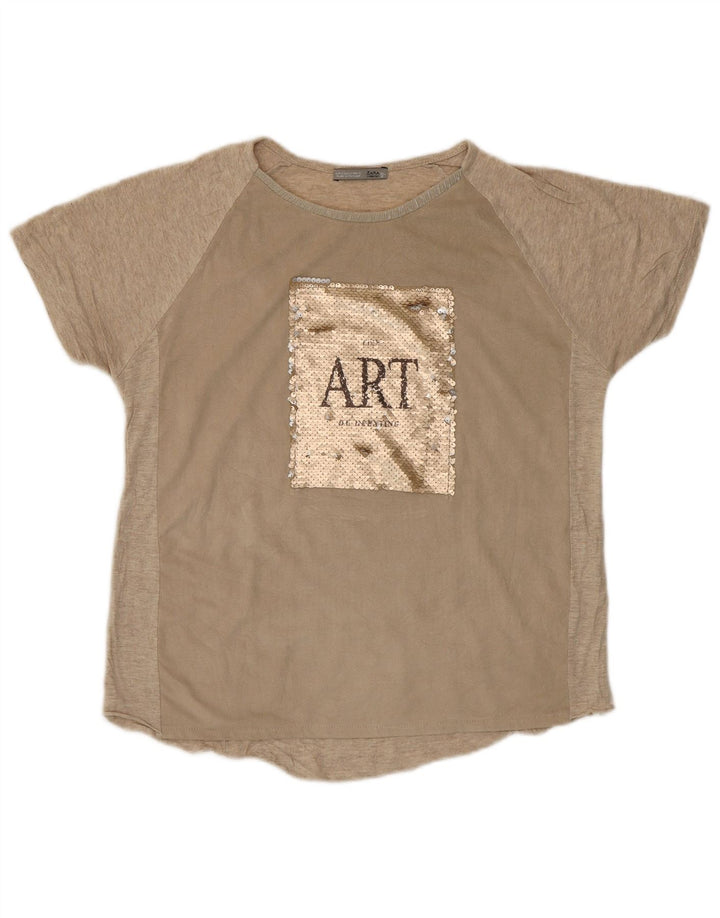 Zara Womens Graphic T-Shirt Top UK 10 Small Beige