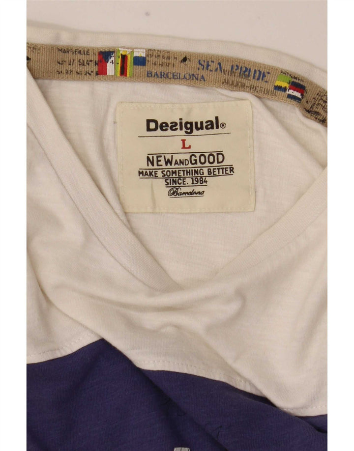 Desigual Mens Graphic T-Shirt Top Large White Colourblock