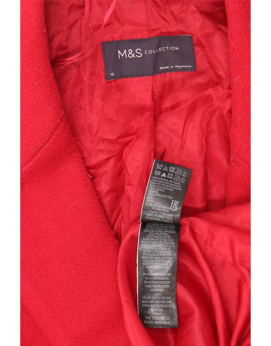 Marks & Spencer Womens Oversized Double Breasted Coat UK 10 Small Red