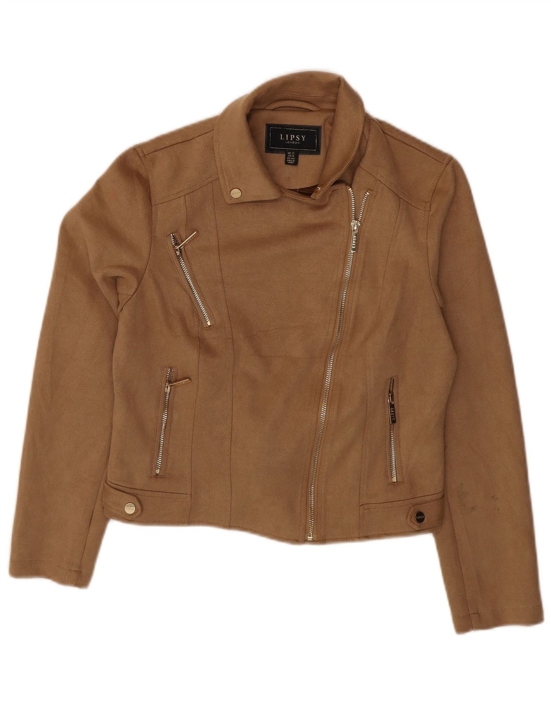 Lipsy Womens Crop Bomber Jacket UK 12 Medium Brown Polyester