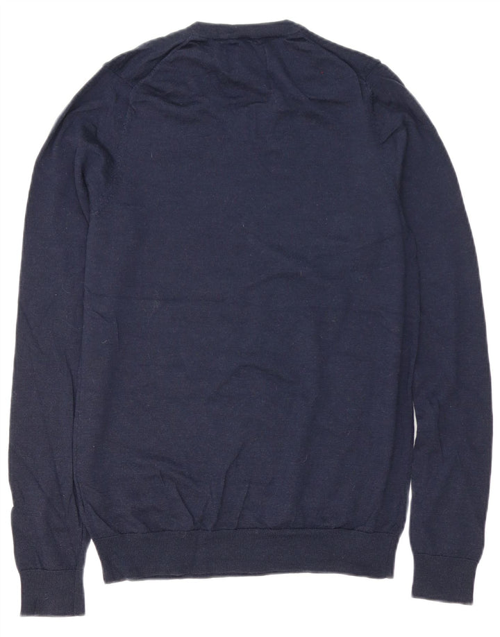 Marks & Spencer Mens V-Neck Jumper Sweater Small Navy Blue Merino Wool