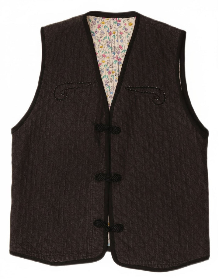 Vintage Womens Gilet UK 12 Medium Grey Paisley