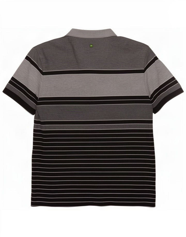Polo da uomo Hugo Boss grande in cotone a righe grigie