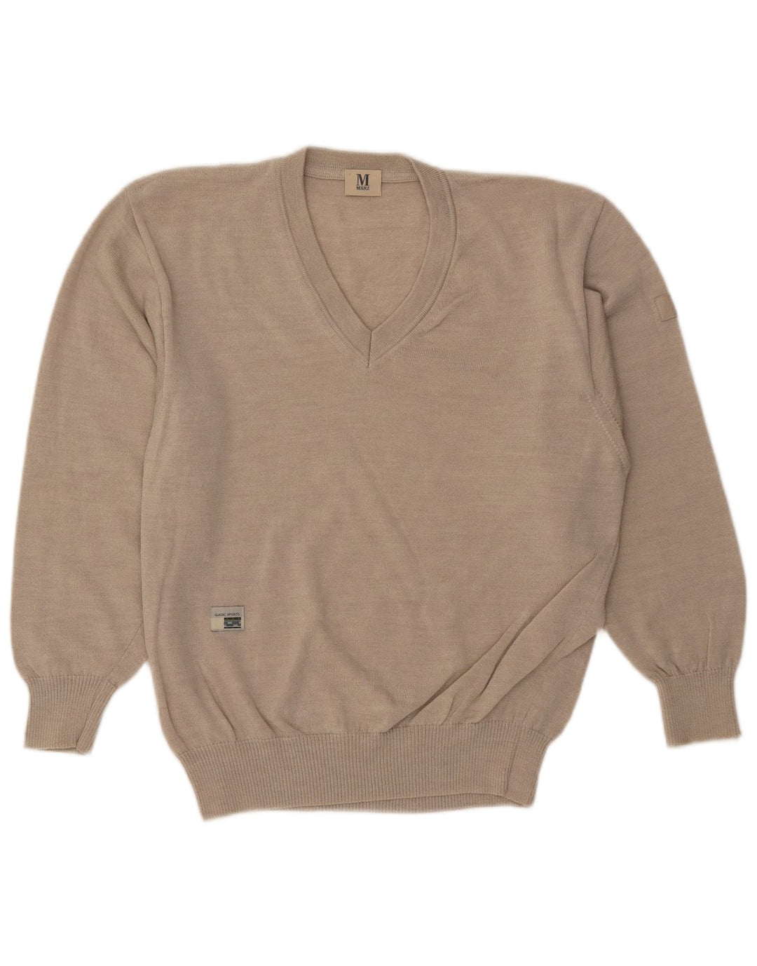 Marz Mens V-Neck Jumper Sweater IT 48 Medium Beige Wool
