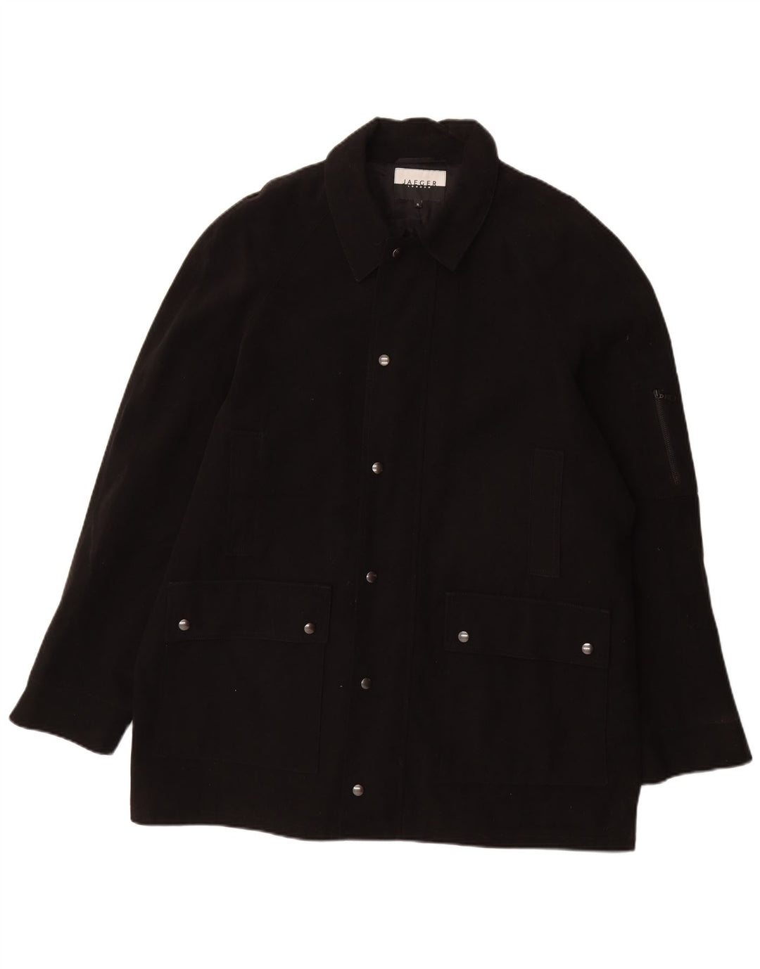 Jaeger Mens Overcoat UK 42 XL Black Cotton