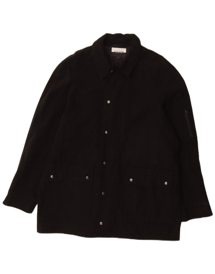 Jaeger Mens Overcoat UK 42 XL Black Cotton