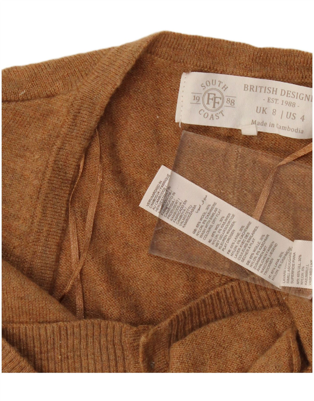 South Coast Womens Cardigan Sweater UK 8 Small Beige Wool
