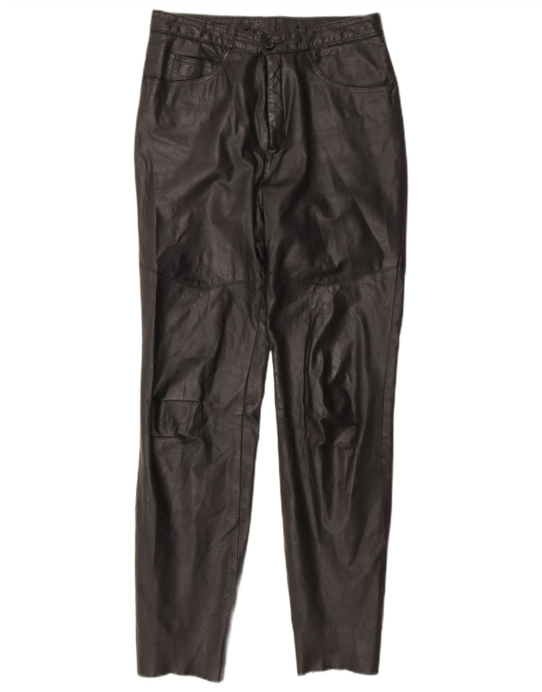 Golden Leaf Womens Slim Leather Trousers W26 L28 Black