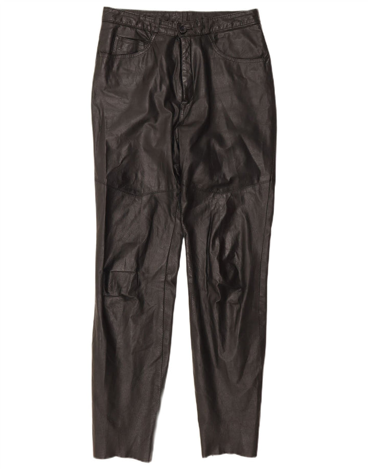 Golden Leaf Womens Slim Leather Trousers W26 L28 Black