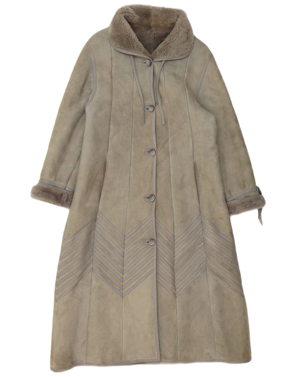 Vintage Womens Shearling Coat EU 40 Medium Grey Lambskin