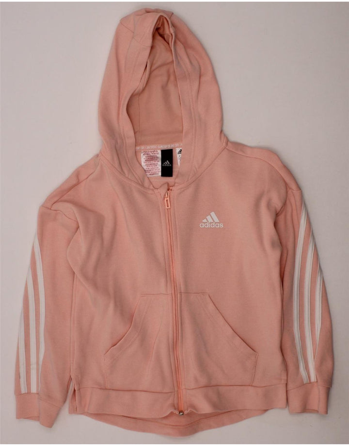 ADIDAS Girls Zip Hoodie Sweater 9-10 Years Pink Cotton Vintage Adidas and Second-Hand Adidas from Messina Hembry 