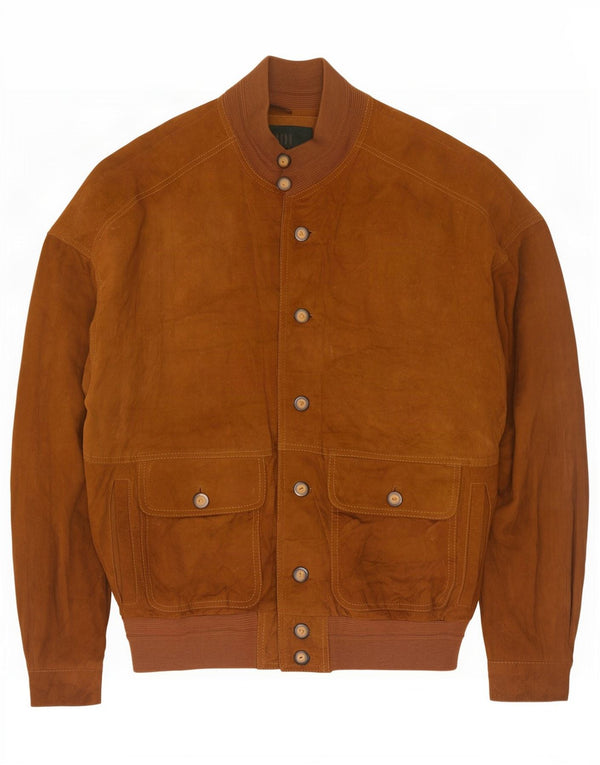 Vintage Mens Suede Bomber Jacket UK 42 XL Brown Leather