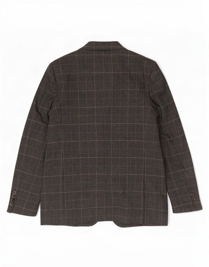 Jaqueta blazer feminina Zara com 2 botões UK 10 poliéster cinza houndstooth pequeno