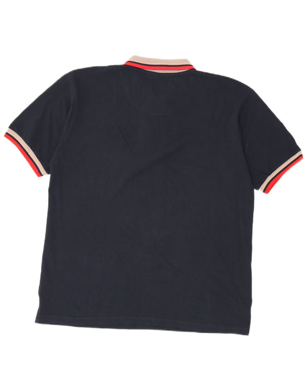 Lotto Mens Rugby Polo Shirt XL Navy Blue Striped Cotton