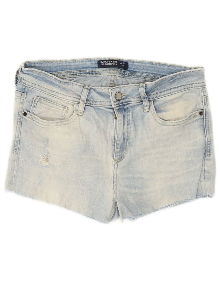 Zara Short en jean vieilli pour femme EU 38 Small W28 Bleu