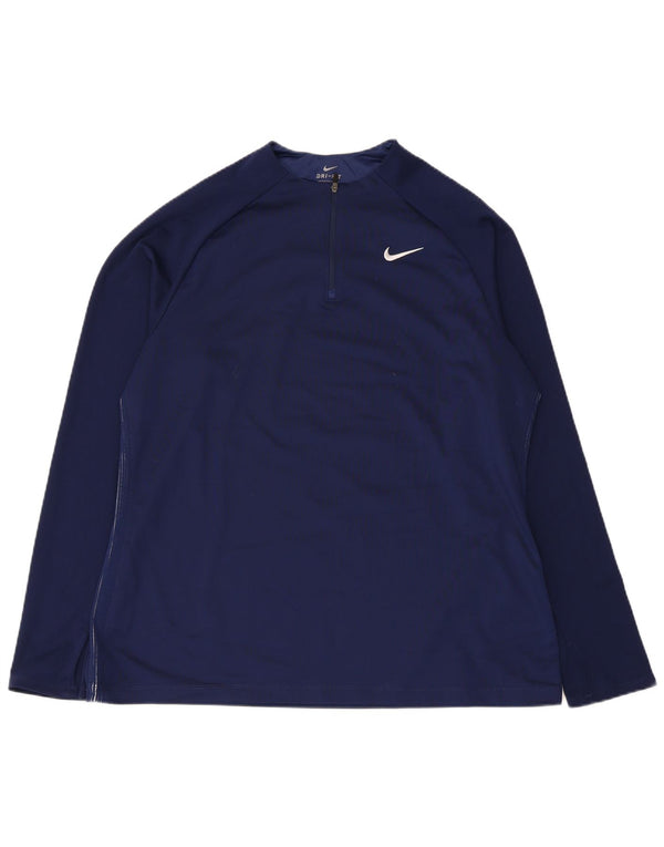 Nike Hommes Dri Fit Zip Neck Pull Survêtement Top XL Bleu Marine Polyester