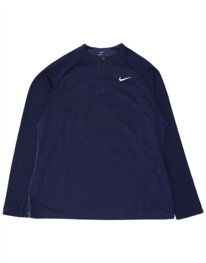 Top de trening pentru bărbați Dri Fit, cu fermoar și gât, XL, poliester bleumarin