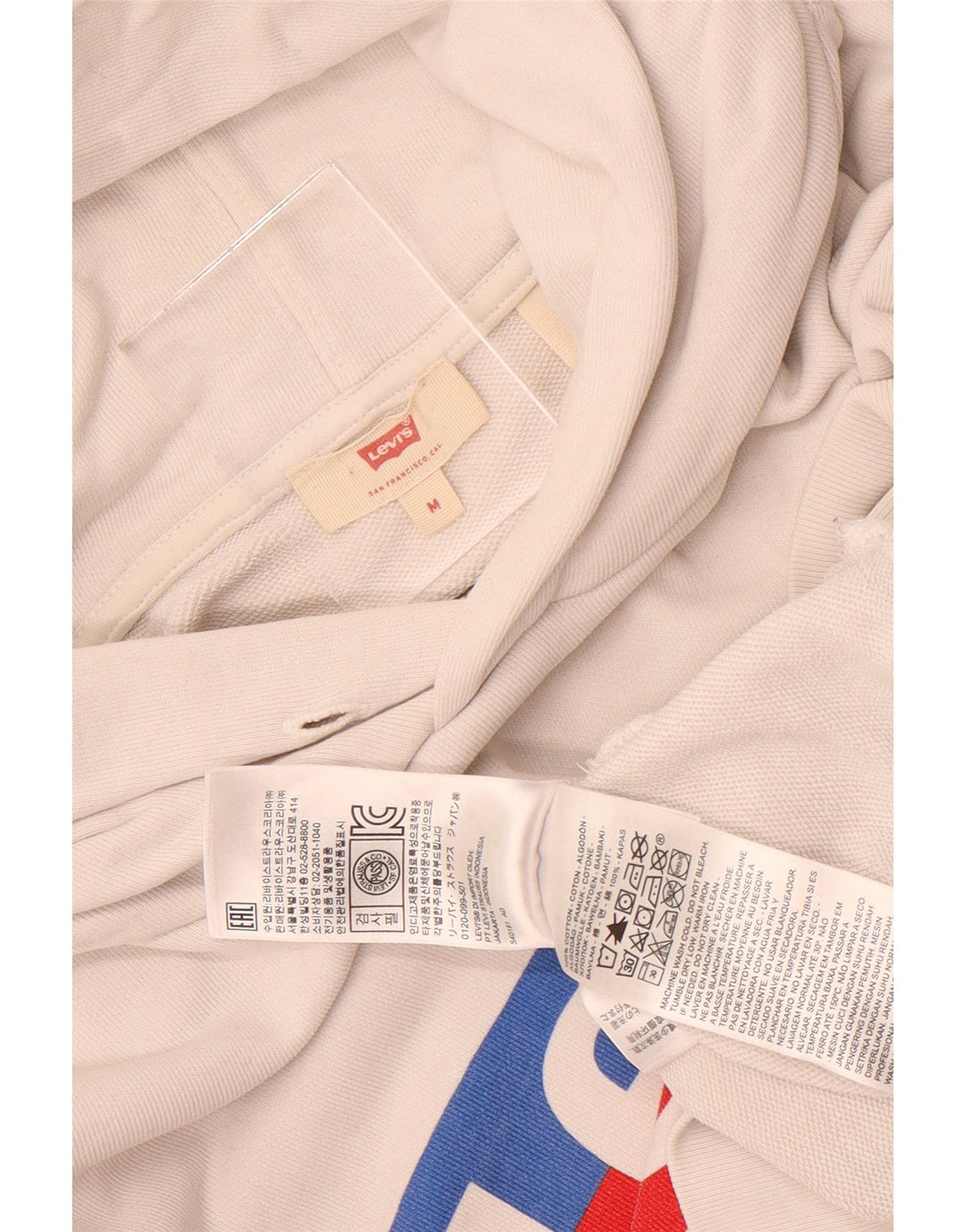 Levi's Womens Graphic Oversized Hoodie Jumper UK 14 Medium White Cotton