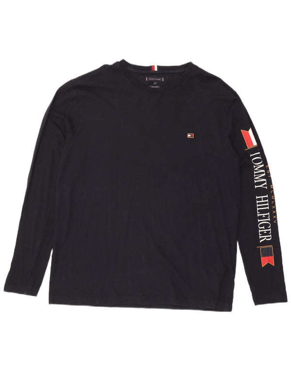 Tommy Hilfiger Mens Tall Graphic Top Long Sleeve 2XL Navy Blue Cotton